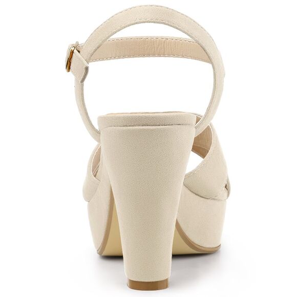 Women's Platform Chunky Heel Ankle Strap Sandals Beige - Picture 3 of 6